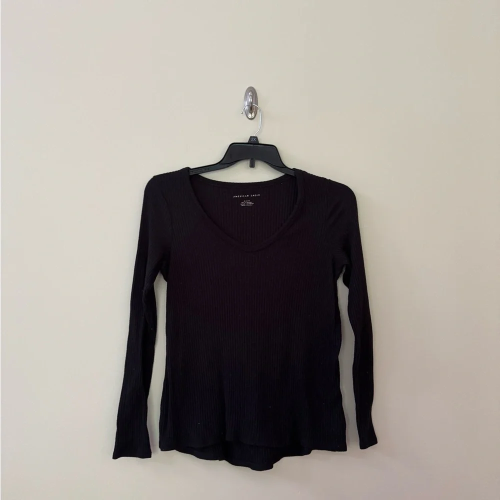 American Eagle Outfitters Black Ribbed Shirt